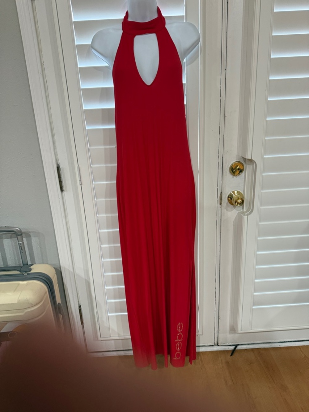 bebe Red Strapless Halter Maxi Dress